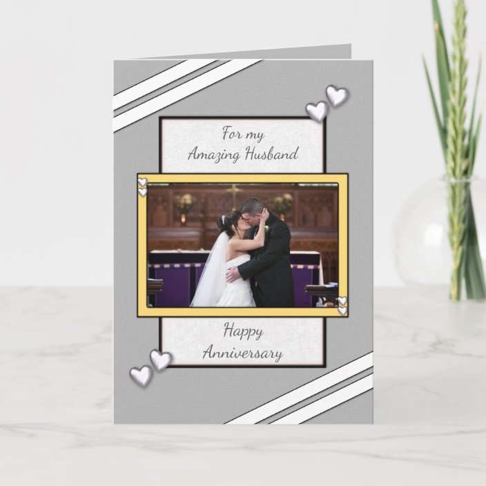 Husband Grey Wedding Anniversary Photo Greeting Card Zazzle Com