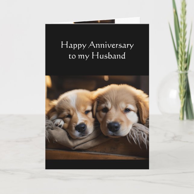 Husband Happy Anniversary Cute Dog Puppy Love Card (Front)
