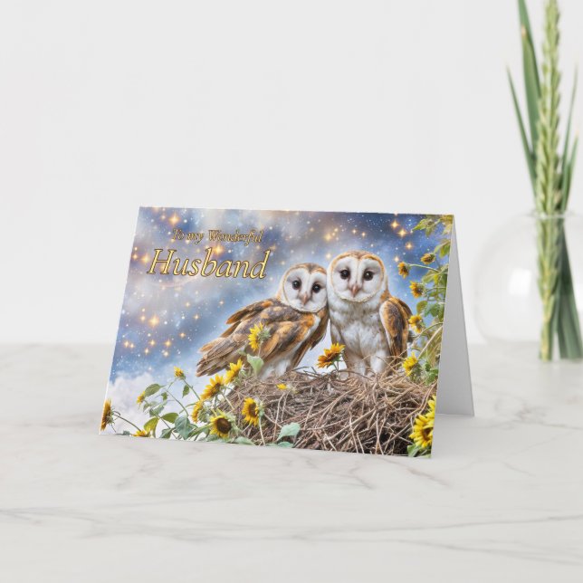 Husband Happy Anniversary Cute Owls  Card (Front)