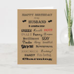 Husband Happy Birthday Words of Praise Card<br><div class="desc">Wonderful husbands have many great qualities.</div>