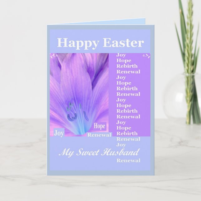 HUSBAND - Happy Easter with Lily - Purple & Blue Holiday Card (Front)