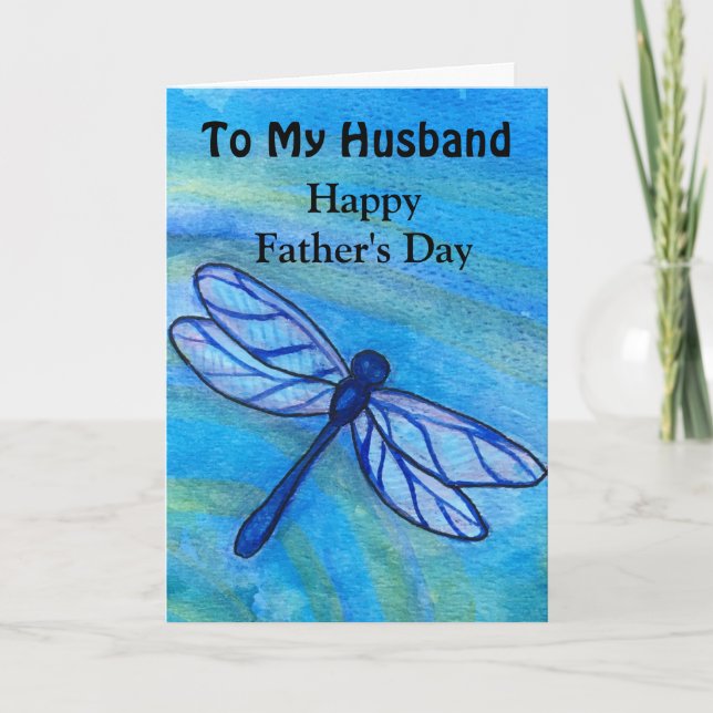 Husband Happy Father's Day Blue Dragonfly Card (Front)
