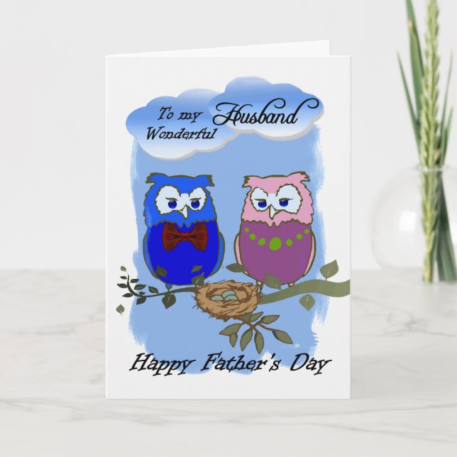 Husband / Happy Father's Day - Cartoon Owls Card (Front)