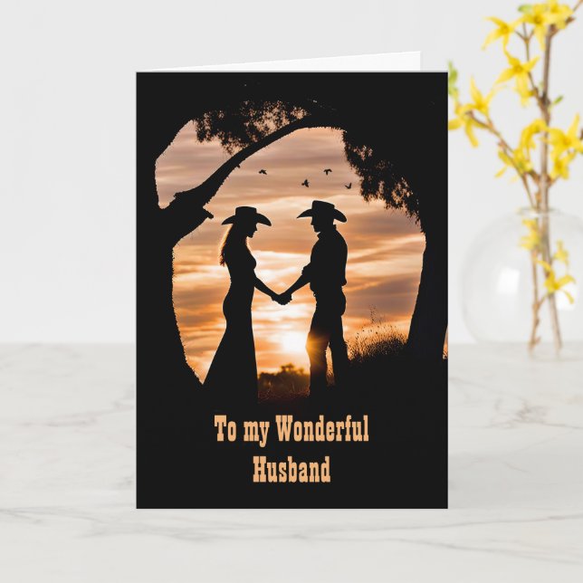 Husband Happy Fathers Day Country Western Cowboy  Card (Yellow Flower)