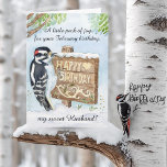 Husband Happy February Birthday Downy Woodpecker Card<br><div class="desc">Designed with a calm,  nature-inspired feel,  this hand-painted watercolor and pen illustration features a Downy Woodpecker pecking a rustic wooden Happy Birthday sign finished with a small heart. Thoughtful and understated,  it makes a meaningful birthday card for a husband who appreciates birds,  the outdoors,  and art with quiet character.</div>