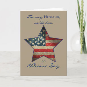 Husband, Happy Veterans Day, Old Flag Star Letterpress Thank You Card