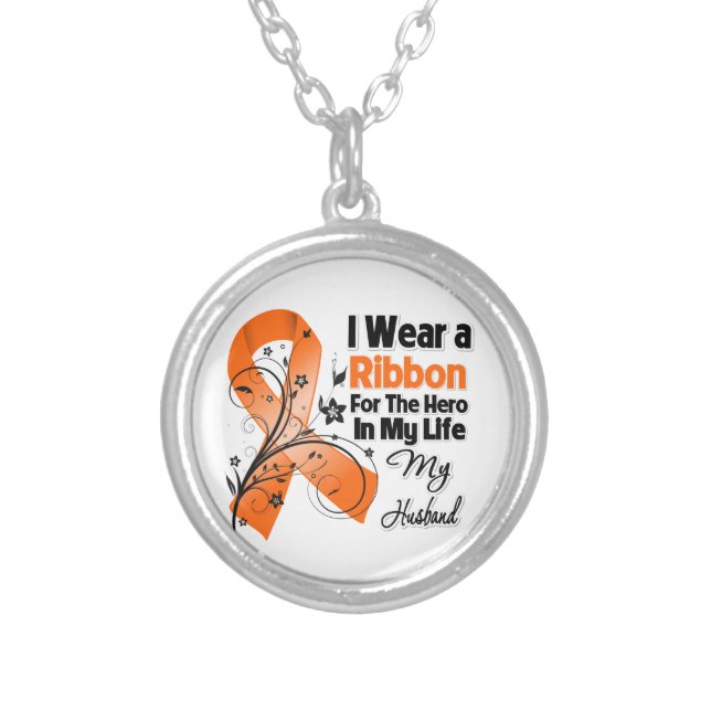 Husband Hero in My Life Leukemia Silver Plated Necklace (Front)