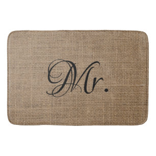 Husband His and Hers Mr and Mrs Bride Groom Burlap Bathroom Mat