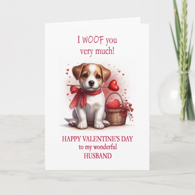 Husband I Woof You Valentine's Day Puppy Dog  Holiday Card (Front)