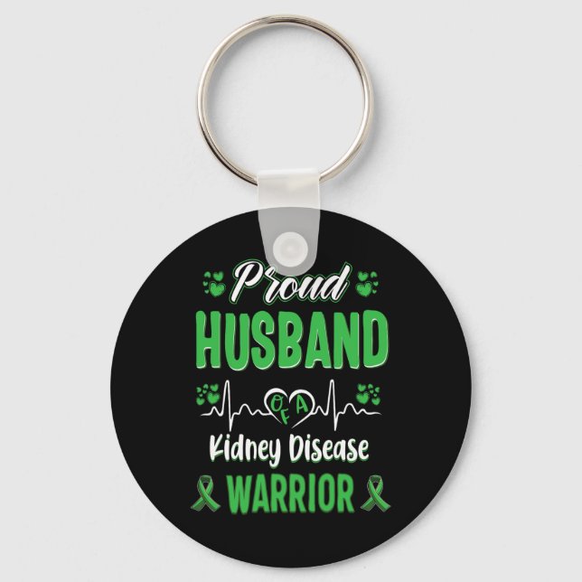 Husband Kidney Disease Warrior Awareness Ribbon Gr Keychain (Front)