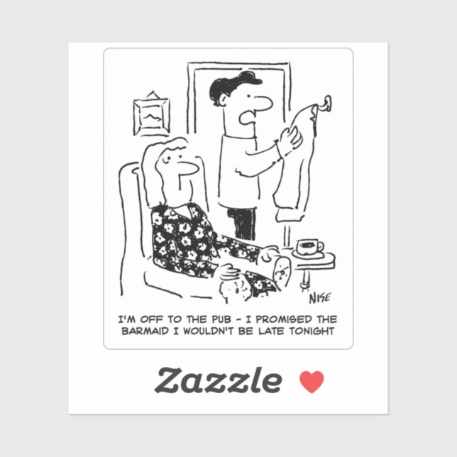 Husband Leaves House for the Pub Cartoon. Sticker (Sheet)