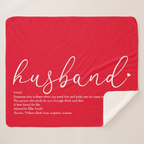 Husband Love Heart Elegant Script Definition Red Sherpa Blanket