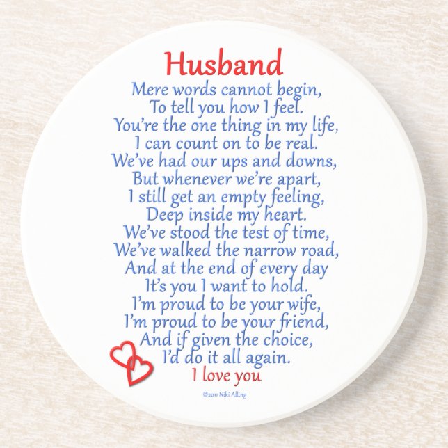 Husband Love Sandstone Coaster (Front)