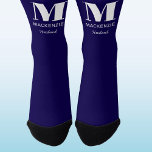 Husband Monogram Initial Name Navy Blue Wedding Socks<br><div class="desc">Modern typography minimalist monogram name design which can be changed to personalize. Perfect for the lucky husband or groom to wear for the bachelor party or wedding day. Change the background and text color to match your celebration.</div>