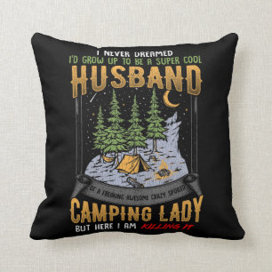 Husband of a Camping Lady Wife Dad Camper Throw Pillow
