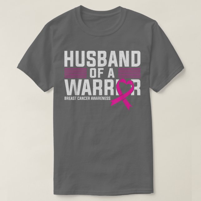 Husband Of A Warrior Pink Ribbon Breast Cancer Awa T-Shirt (Design Front)