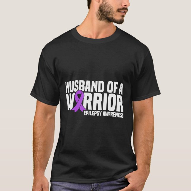 Husband of a Warrior Purple Ribbon Epilepsy Awaren T-Shirt (Front)