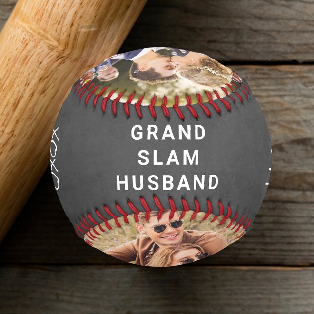 Husband Personalized Photos Grey Baseball (Creator Uploaded)
