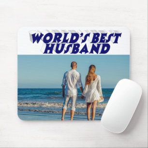 Husband Photo with dark blue text Mouse Pad