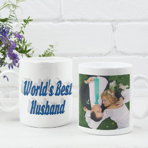 Husband Photo with sea blue text Coffee Mug