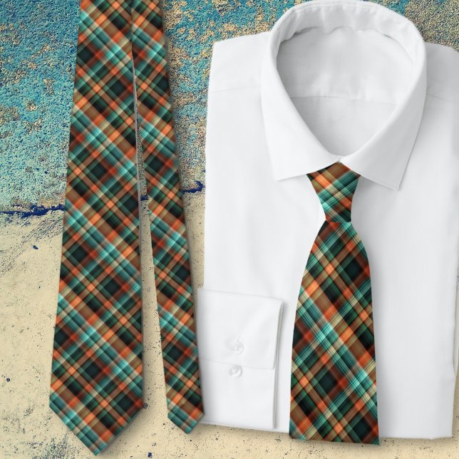 Husband Plaid Blue Orange Diagonal Neck Tie (Creator Uploaded)
