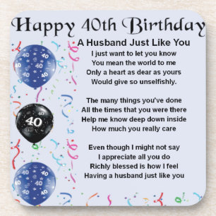 Husband Poem - 40th Birthday Beverage Coaster