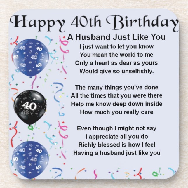 Husband Poem  -  40th Birthday Beverage Coaster (Front)