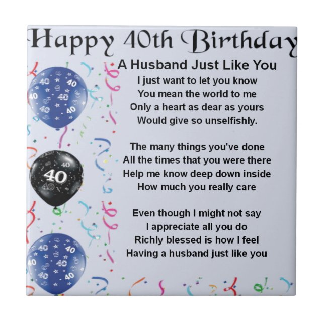 Husband Poem  -  40th Birthday Ceramic Tile (Front)