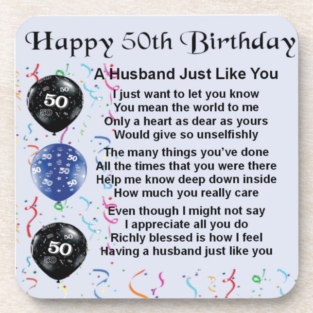 Husband Poem - 50th Birthday Beverage Coaster (Front)