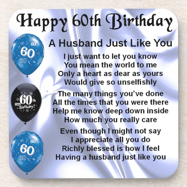 Husband Poem 60th Birthday Coaster Zazzle 