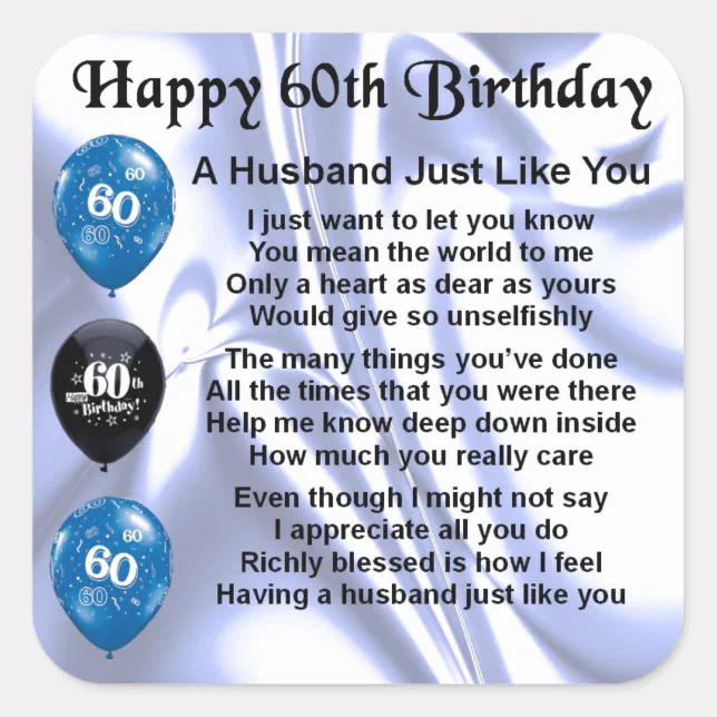 Husband Poem - 60th Birthday Square Sticker 