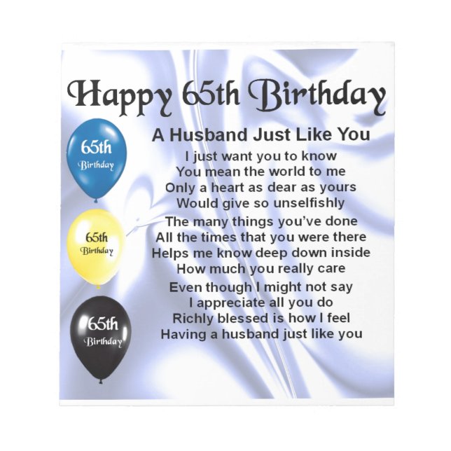 Husband Poem - 65th Birthday Notepad (Front)