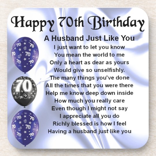 Husband Poem 70th Birthday Coaster 