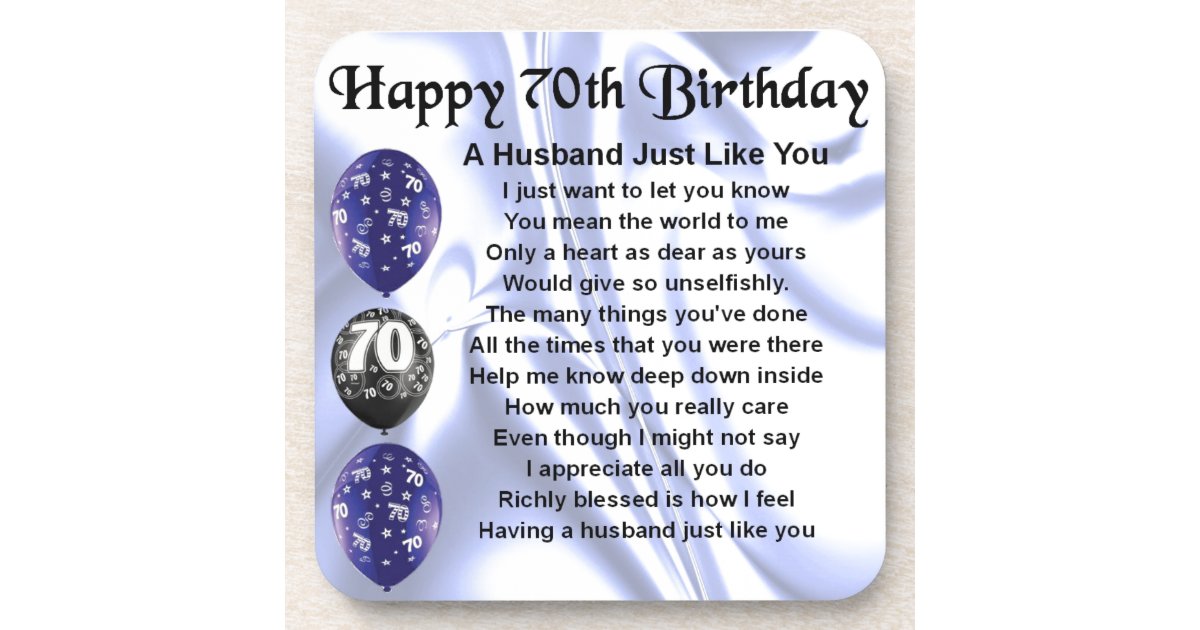 Husband Poem - 70th Birthday Coaster | Zazzle