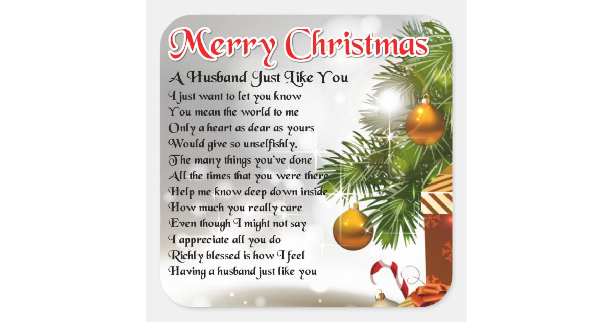 Husband Poem - Christmas Design Square Sticker | Zazzle