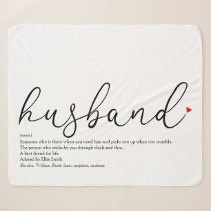 Husband Red Love Heart Elegant Script Definition Sherpa Blanket
