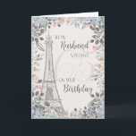 Husband Romantic 65th Birthday Eiffel Tower Card<br><div class="desc">Romantic card for husband's 65th birthday has a blue and gray floral border,  a sketch of the Eiffel Tower and a subtle 65 in the background. Designed by Simply Put by Robin; elements from The Hungry Jpeg.</div>