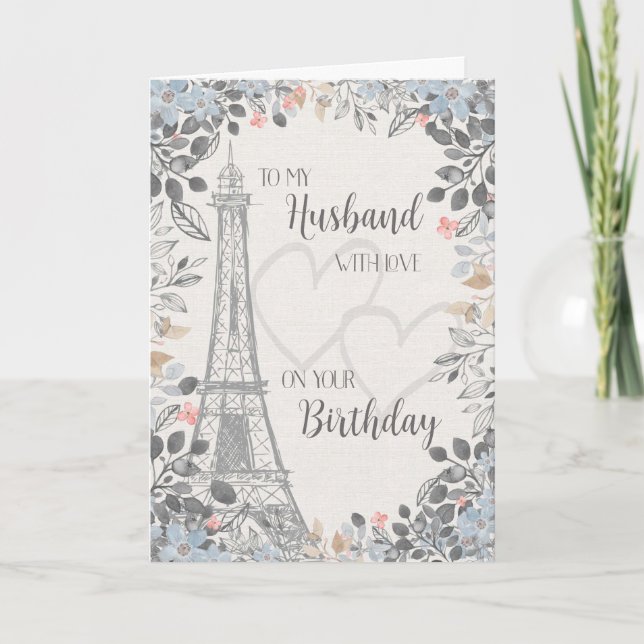 Husband Romantic Birthday Eiffel Tower Card (Front)