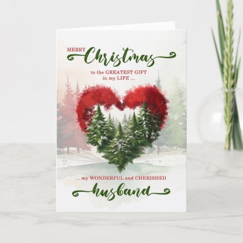 Husband Romantic Christmas Woodland Heart Holiday Card