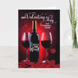 Husband Romantic Rose Petals Wine Valentine's Day Holiday Card