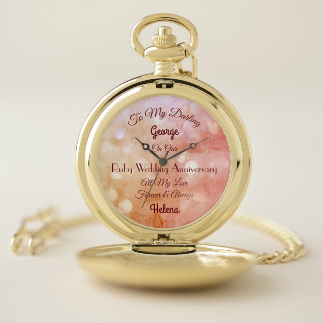 Husband Ruby Wedding Anniversary Pocket Watch (Inside)