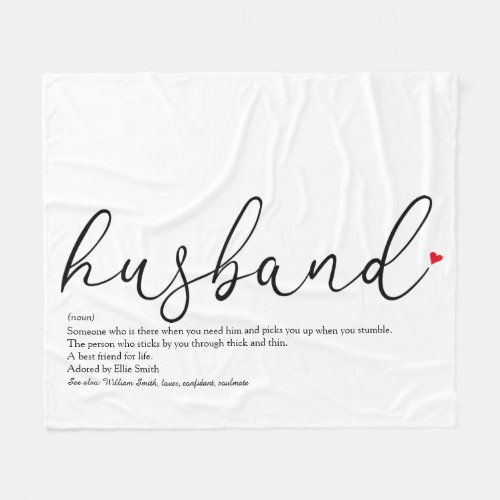 Husband Script Red Love Heart Definition Fleece Blanket