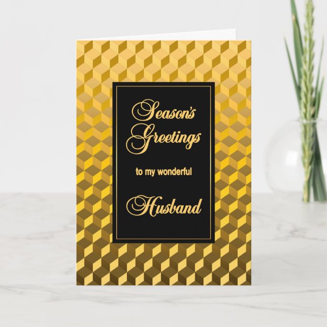 Husband Seasons Greetings Golden Effect Blocks Holiday Card (Front)