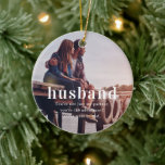 Husband | Sentimental Photo Keepsake Christmas Ceramic Ornament<br><div class="desc">Celebrate your love and the memories you’ve shared with our Husband Sentimental Photo Keepsake Christmas Ceramic Ornament. Perfect for honoring your bond, this custom ornament allows you to feature a favorite photo with your husband, making it an unforgettable holiday gift. Crafted from premium ceramic, it offers a lasting way to...</div>