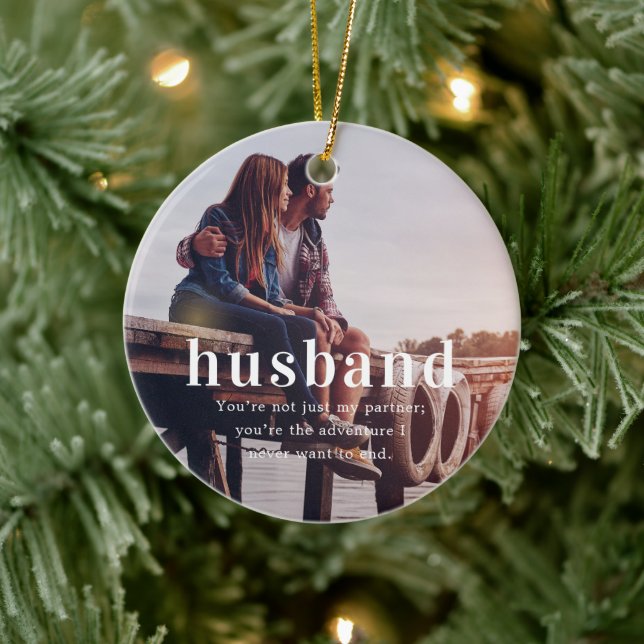 Husband | Sentimental Photo Keepsake Christmas Ceramic Ornament (Tree)