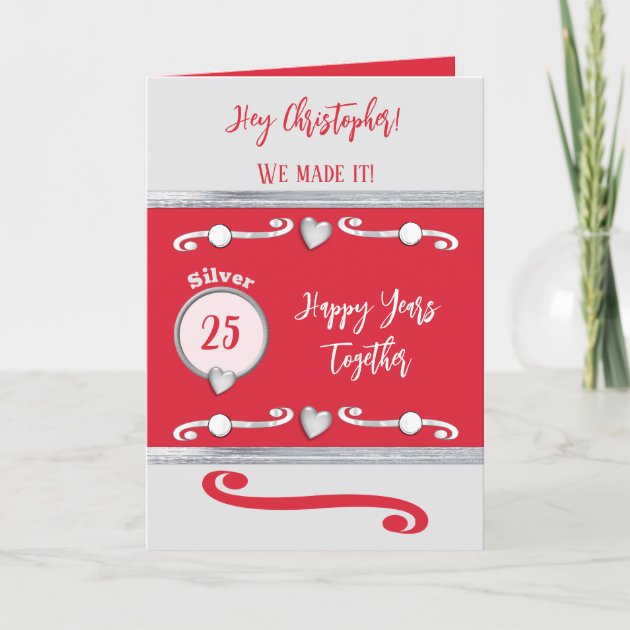 Husband silver 25th anniversary red card | Zazzle