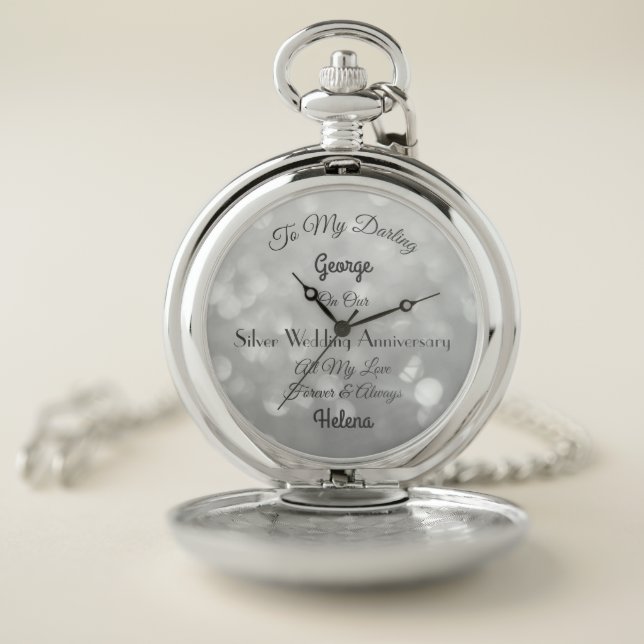 Husband Silver Wedding Anniversary Pocket Watch (Inside)