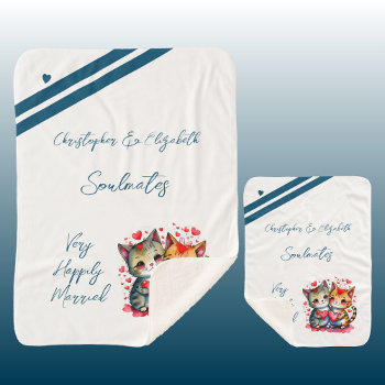 Husband Soulmates Cute Cats Anniversary Gift Sherpa Blanket by LynnroseDesigns at Zazzle
