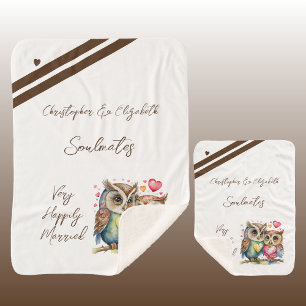 Husband soulmates cute owls anniversary gift sherpa blanket