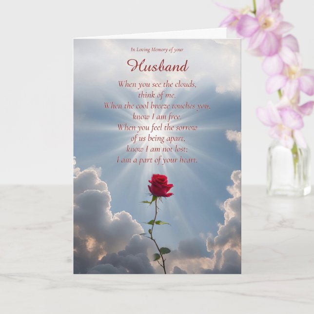 Husband Sympathy Condolences Red Rose Poem Card (Orchid)